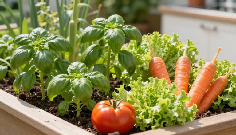 Associations de legumes au potager : tomates, basilic, carottes et salades dans une parcelle