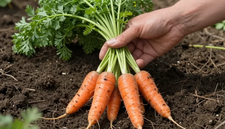 Bouquet de carottes fraichement arrachees du potager avec fanes