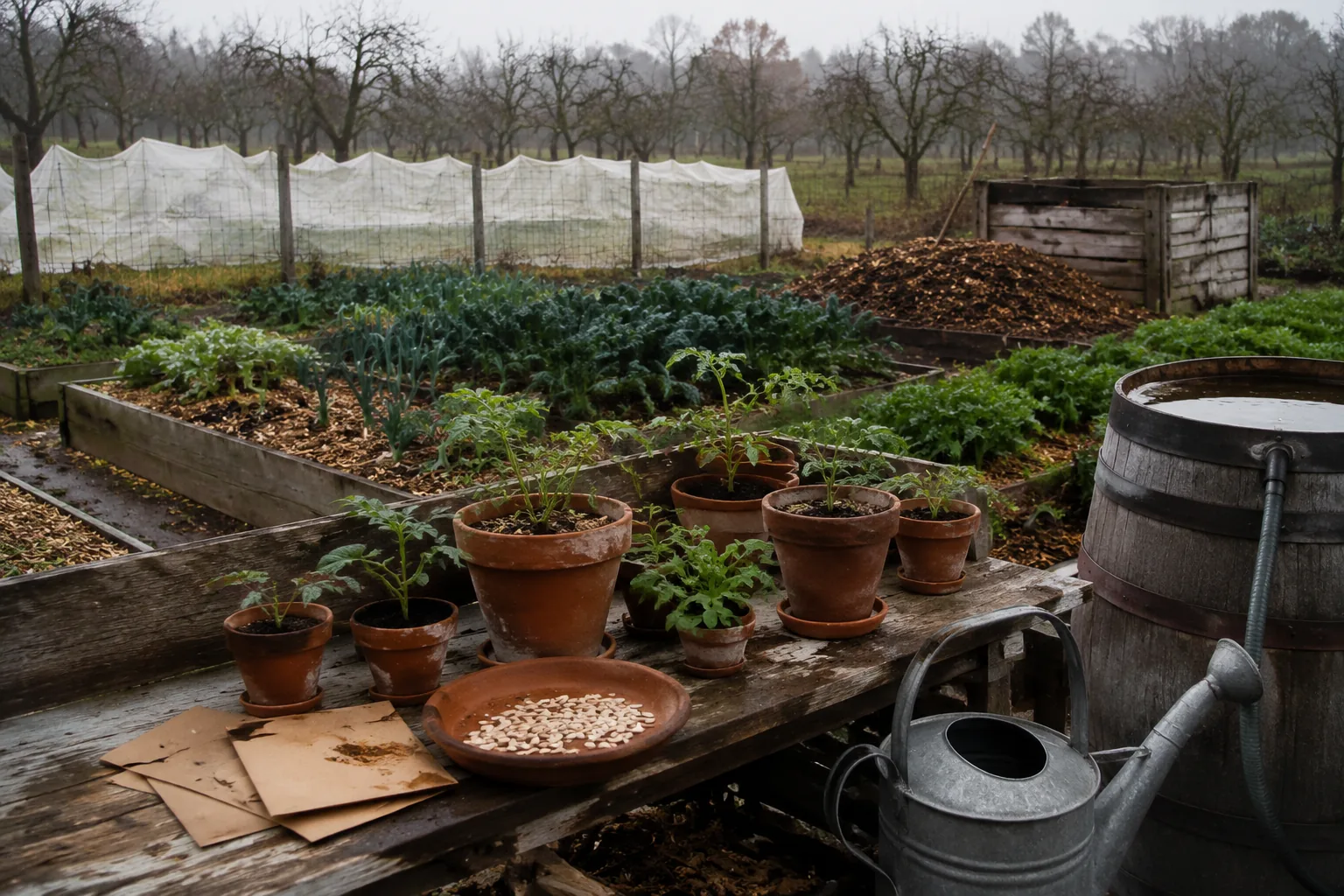 Semences maison, stock d'hiver, gestion de l'eau
