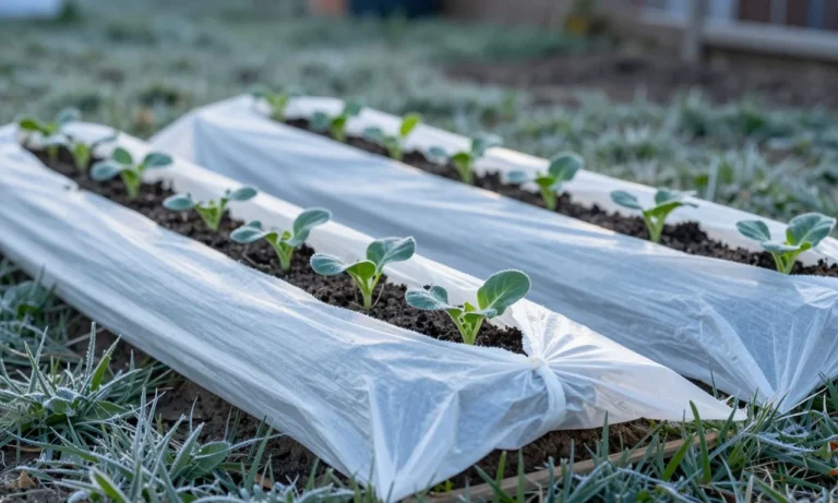 Semis protégés sous voile d'hivernage par une gelée matinale