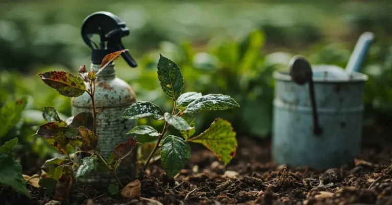Rosiers dans un jardin feuilles tachées de rouille et oïdium