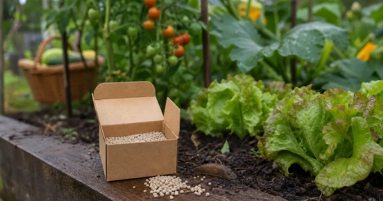 Granulés anti-limaces près des laitues dans potager humide