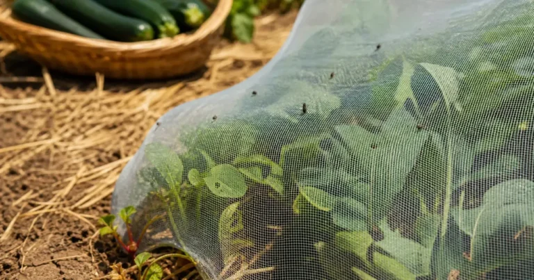 Filet anti-insectes protégeant de jeunes légumes au potager